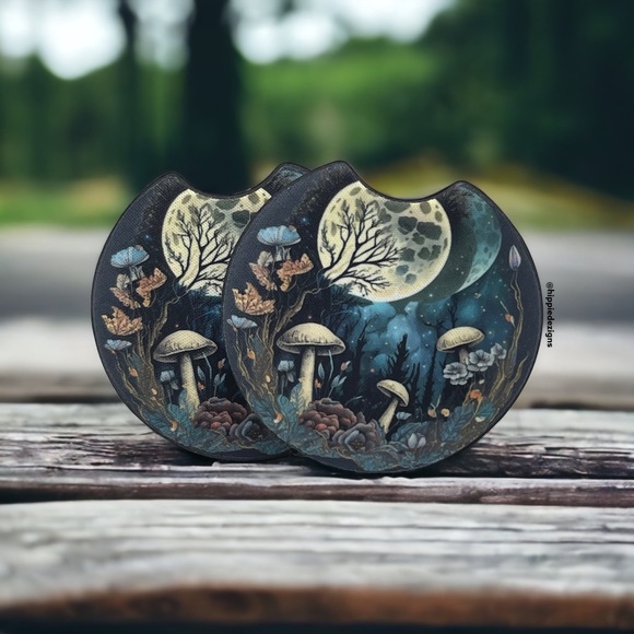 Hand Crafted Mushroom Night Car Coaster 2 Pack - Picture 1 of 7